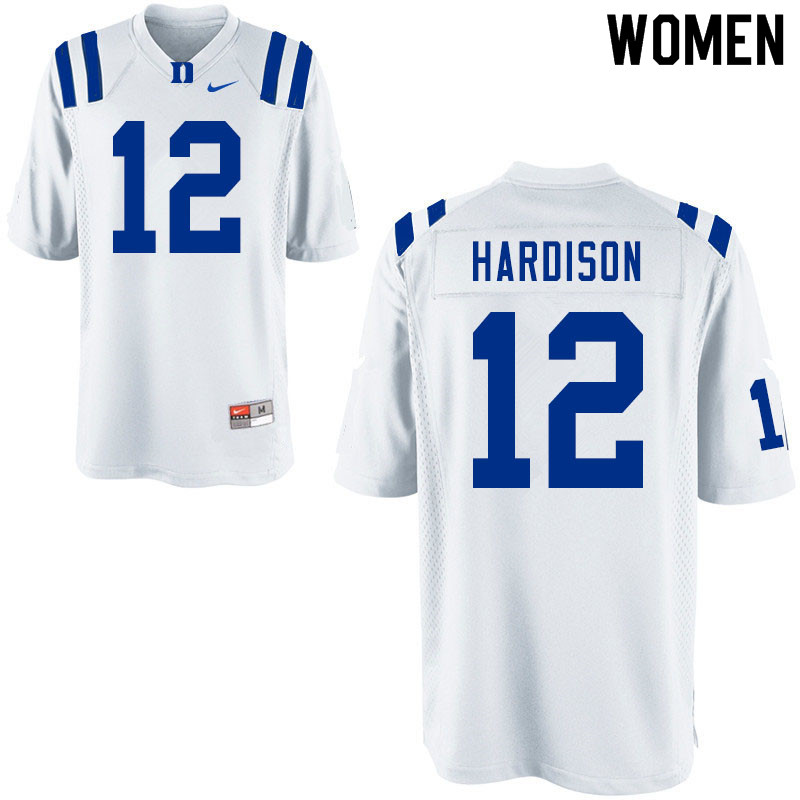 Women #12 Joe Hardison Duke Blue Devils College Football Jerseys Sale-White